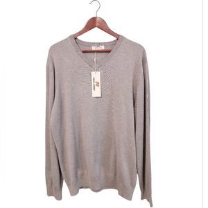 Paul Jones New Men's XXL Gray‎ V Neck Sweater Cotton Pullover Classic Career